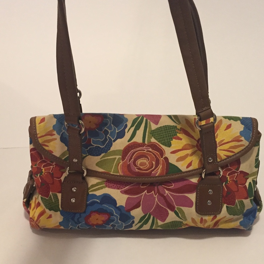 Relic by Fossil Floral Canvas Handbag Mulitcolored with Silver Hardware